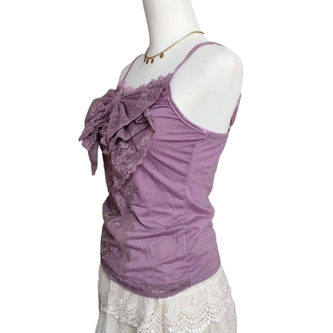 パープル ビッグリボン付きキャミソール レース