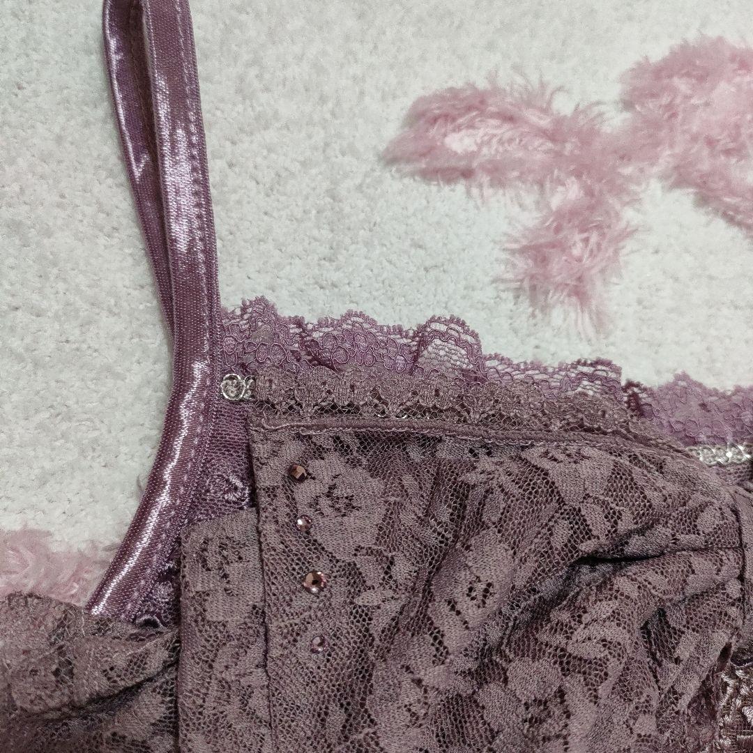 パープル ビッグリボン付きキャミソール レース