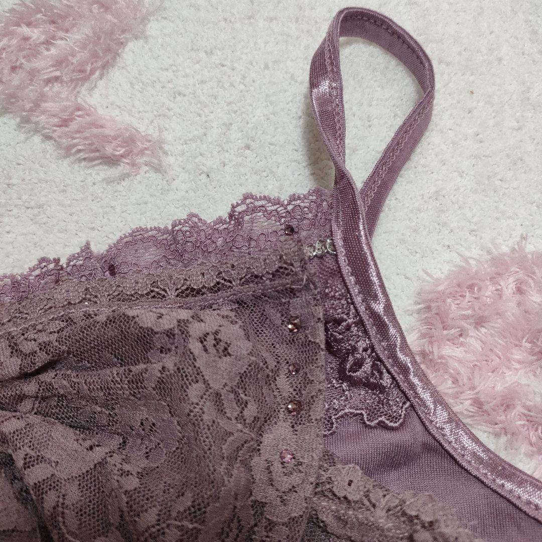 パープル ビッグリボン付きキャミソール レース