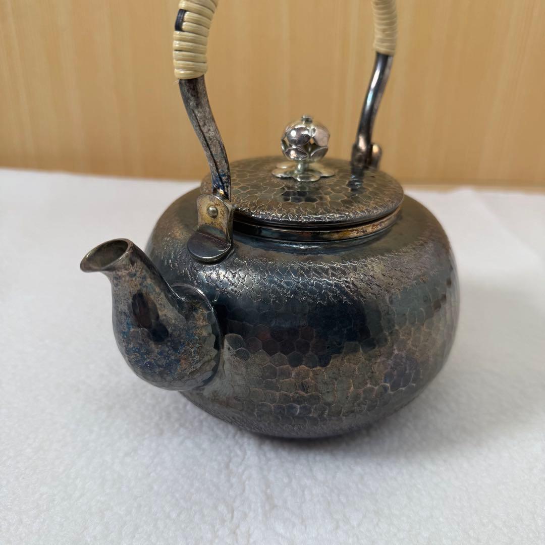 秀峯堂造 茶道具 銀いぶし仕上げ 急須