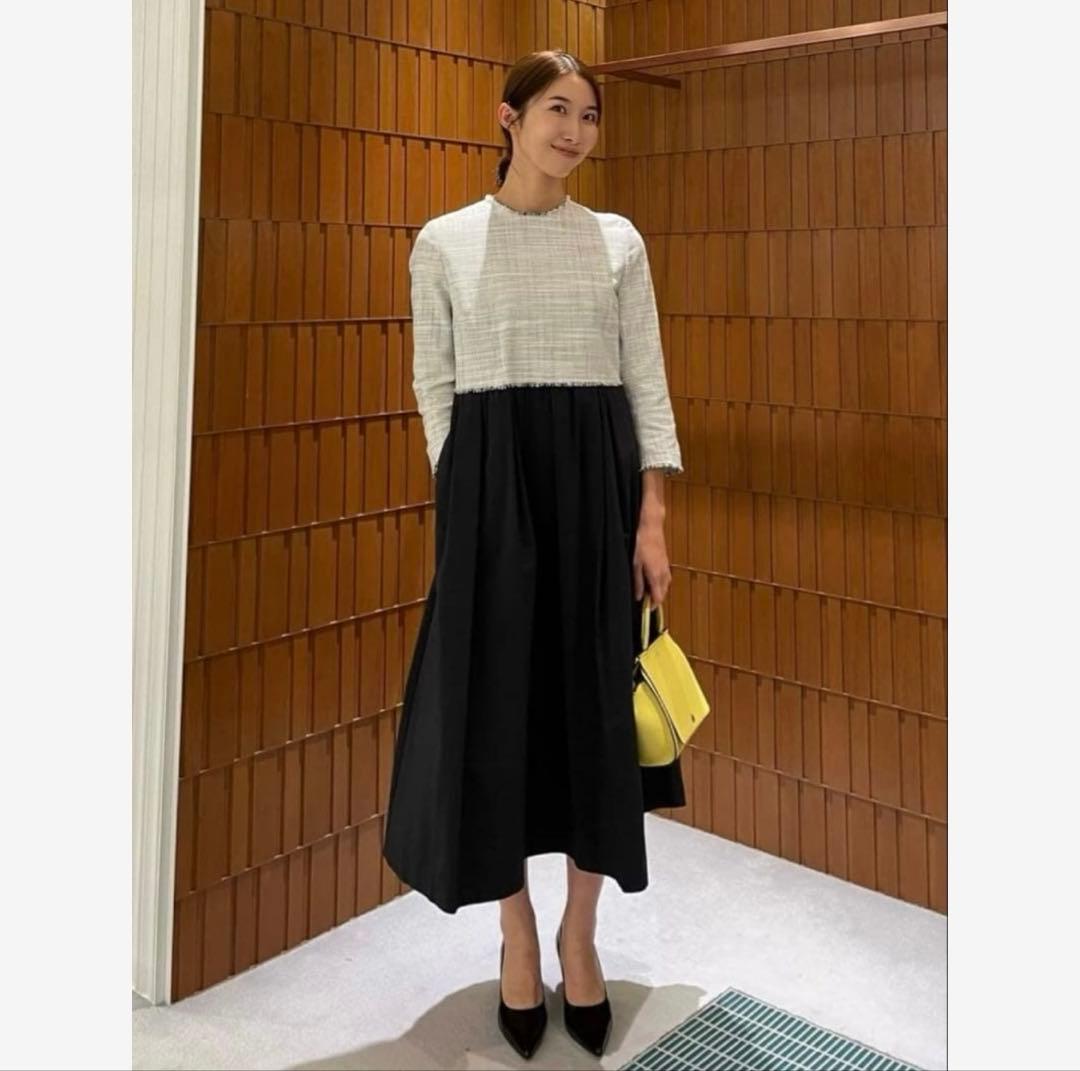 極美品 ボールジィ ロングスラブツイード マテリアルコンビワンピース セレモニー