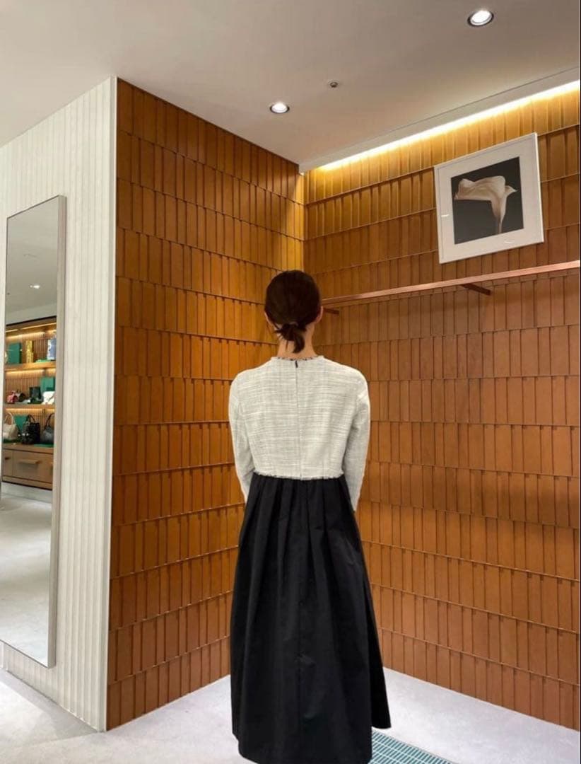 極美品 ボールジィ ロングスラブツイード マテリアルコンビワンピース セレモニー