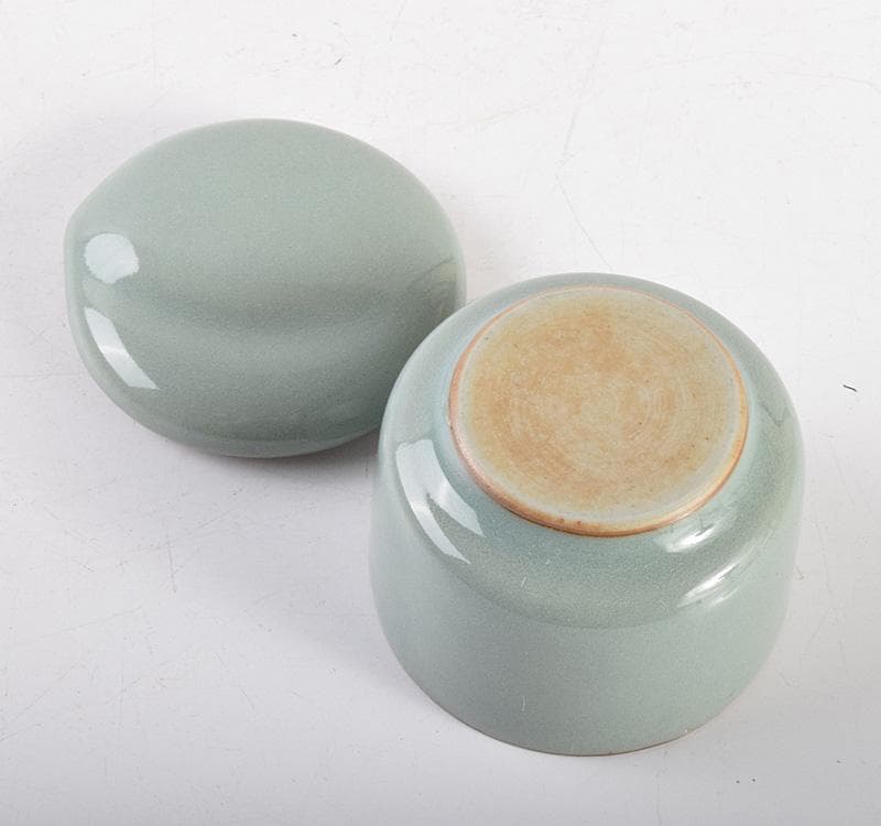 茶道具　三代　諏訪蘇山造　青磁　桃　香合　共箱　V　R4999