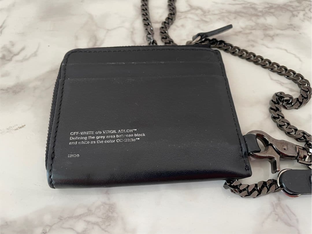 値下げ❗Off-White™ ブラック レザー ウォレットチェーン オフホワイト