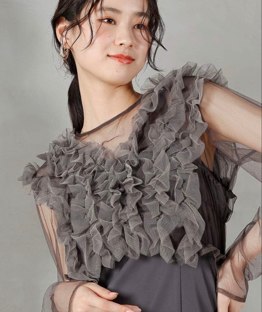 Kana ブラウン　チュールボリューム　ワンピース