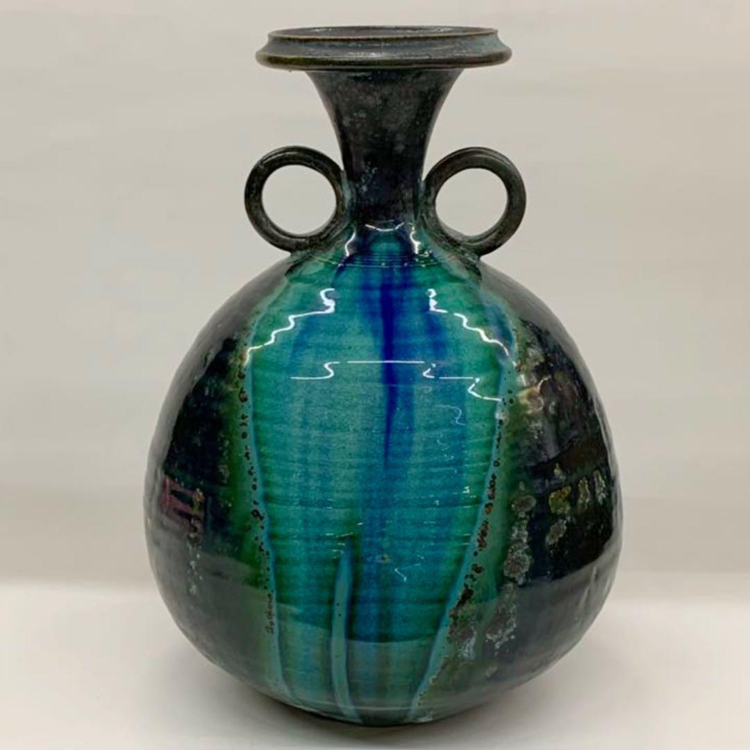 【花入れ15】青銅釉　加藤宇助　　高さ25㎝