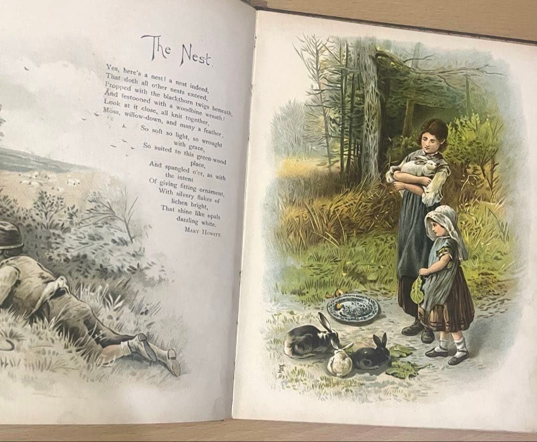 No442希少 アンティーク古書 洋書 絵本 児童書 ビクトリア 田園 牧歌