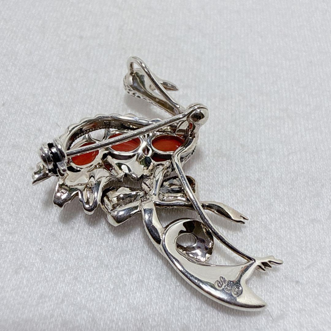 碌山 ロクザン SILVER925 珊瑚 コーラル フラミンゴ ブローチ