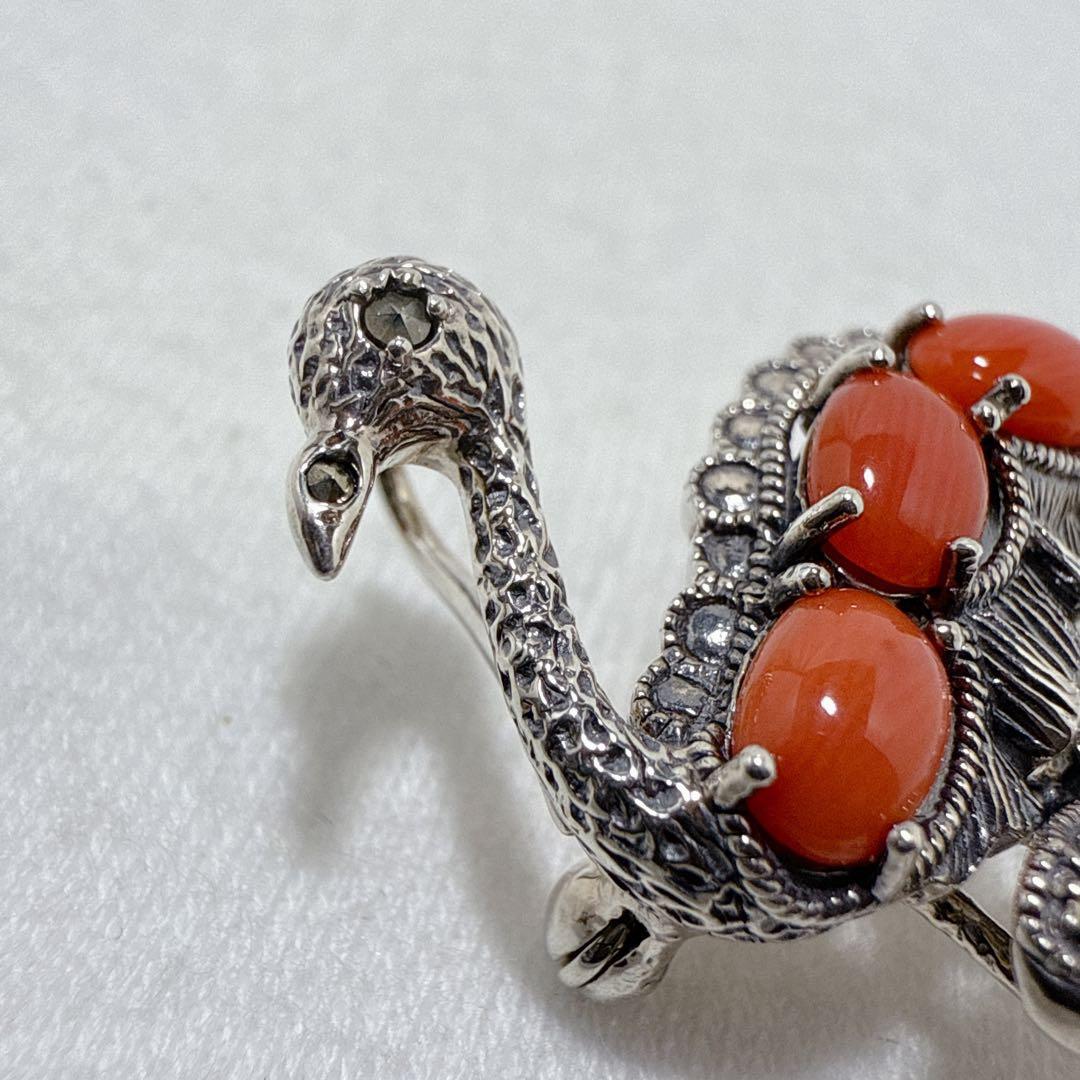 碌山 ロクザン SILVER925 珊瑚 コーラル フラミンゴ ブローチ