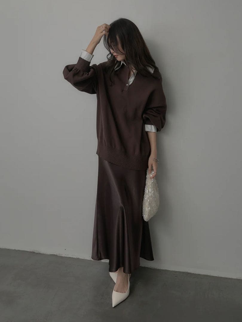 【新品タグ付・SET販売】nairo 襟付きポロトップス+ナローサテンスカート