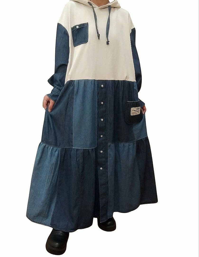 古着リメイクワンピ　ゆったりパーカーとデニムリメイクパッチワークワンピ