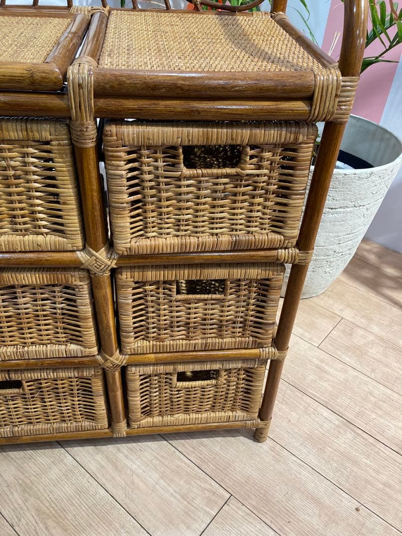 ラタン籐チェスト 家具 3段 ラック　レトロ アンティーク