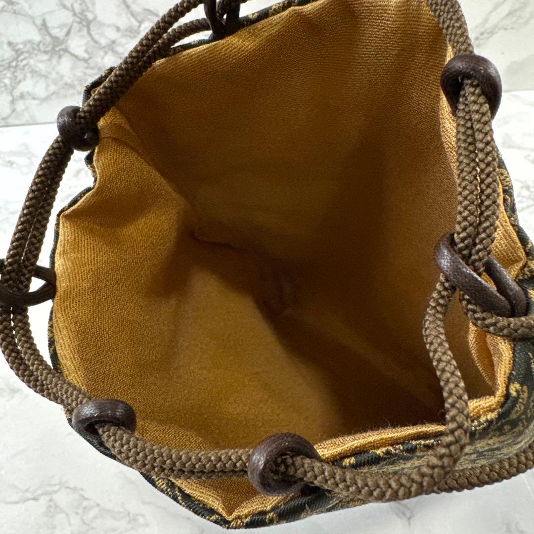 未使用品 龍村美術織物 山羊花卉文錦 信玄袋 巾着ポーチ 和装 着物