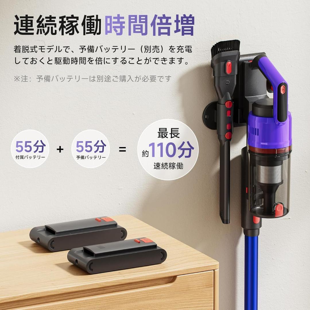 掃除機 コードレス 75kPa 自立式 スタンド不要 軽量 スティッククリーナー