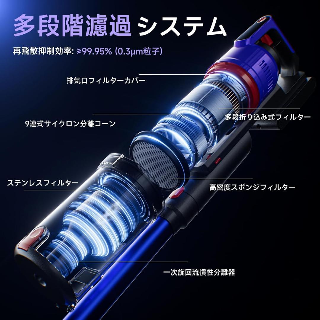 掃除機 コードレス 75kPa 自立式 スタンド不要 軽量 スティッククリーナー