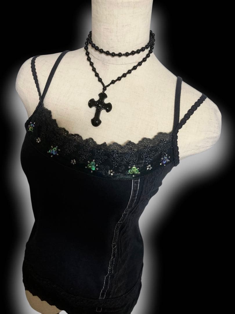 ダークコアベロアレースキャミy2kフェアリーグランジ姫ギャル古着屋ランジェリー