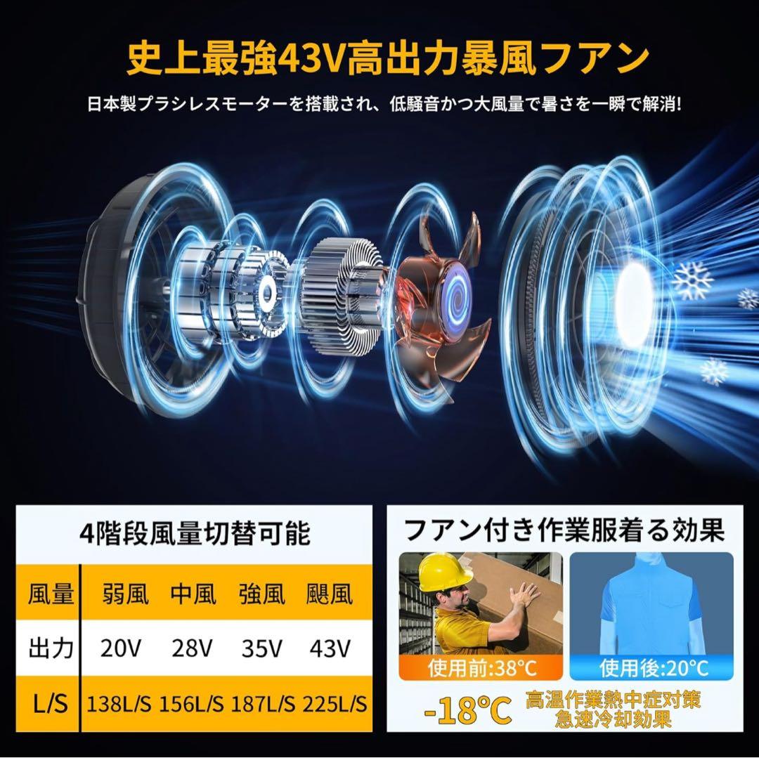 空調服ファンバッテリー　43V 空調作業服ファンバッテリー