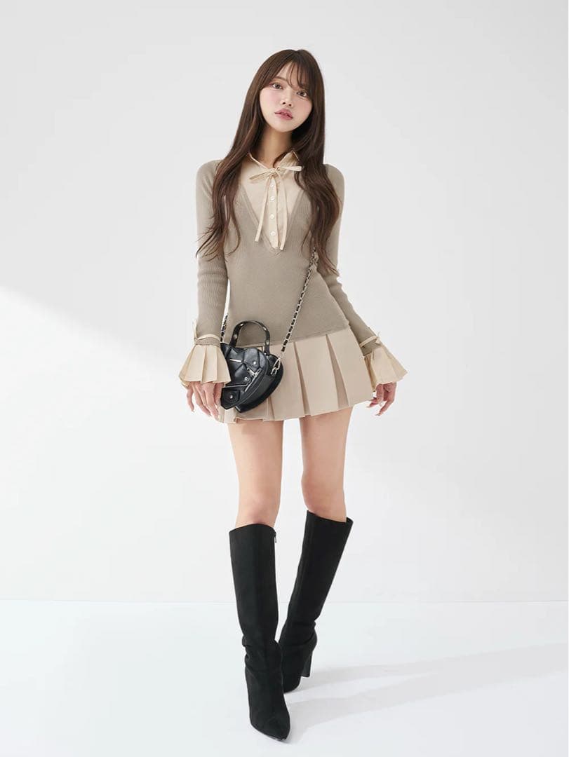 Darich シャツドッキングプリーツミニワンピース GRY