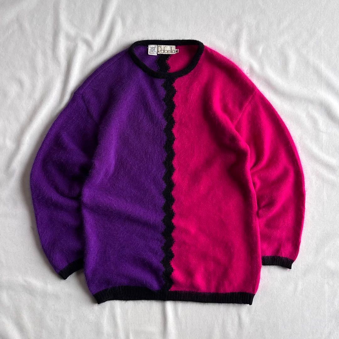80s USA label angora×lambswool art knit