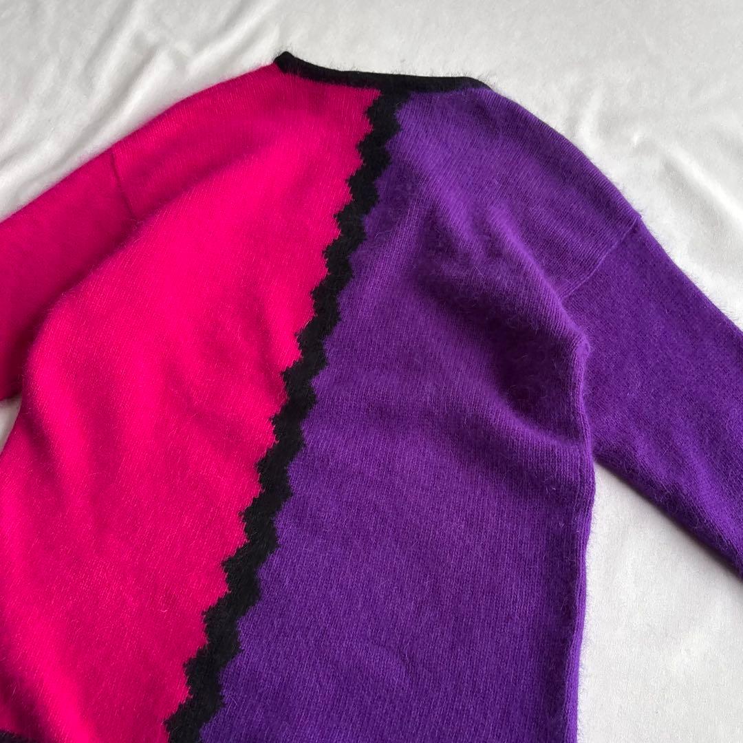 80s USA label angora×lambswool art knit