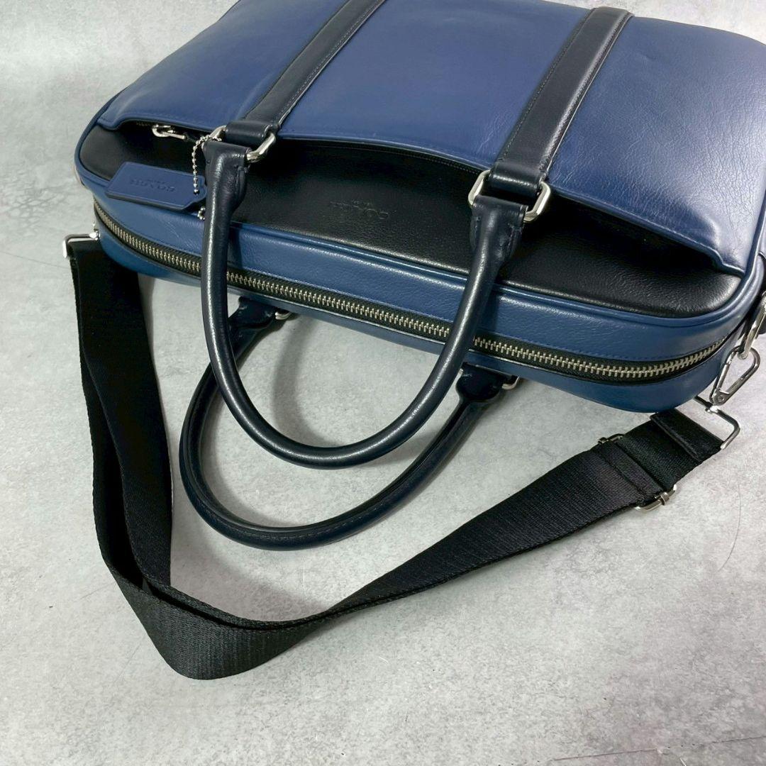 極美品 コーチ ペリー 2way ビジネスバッグ ブリーフ A4可 レザー 青