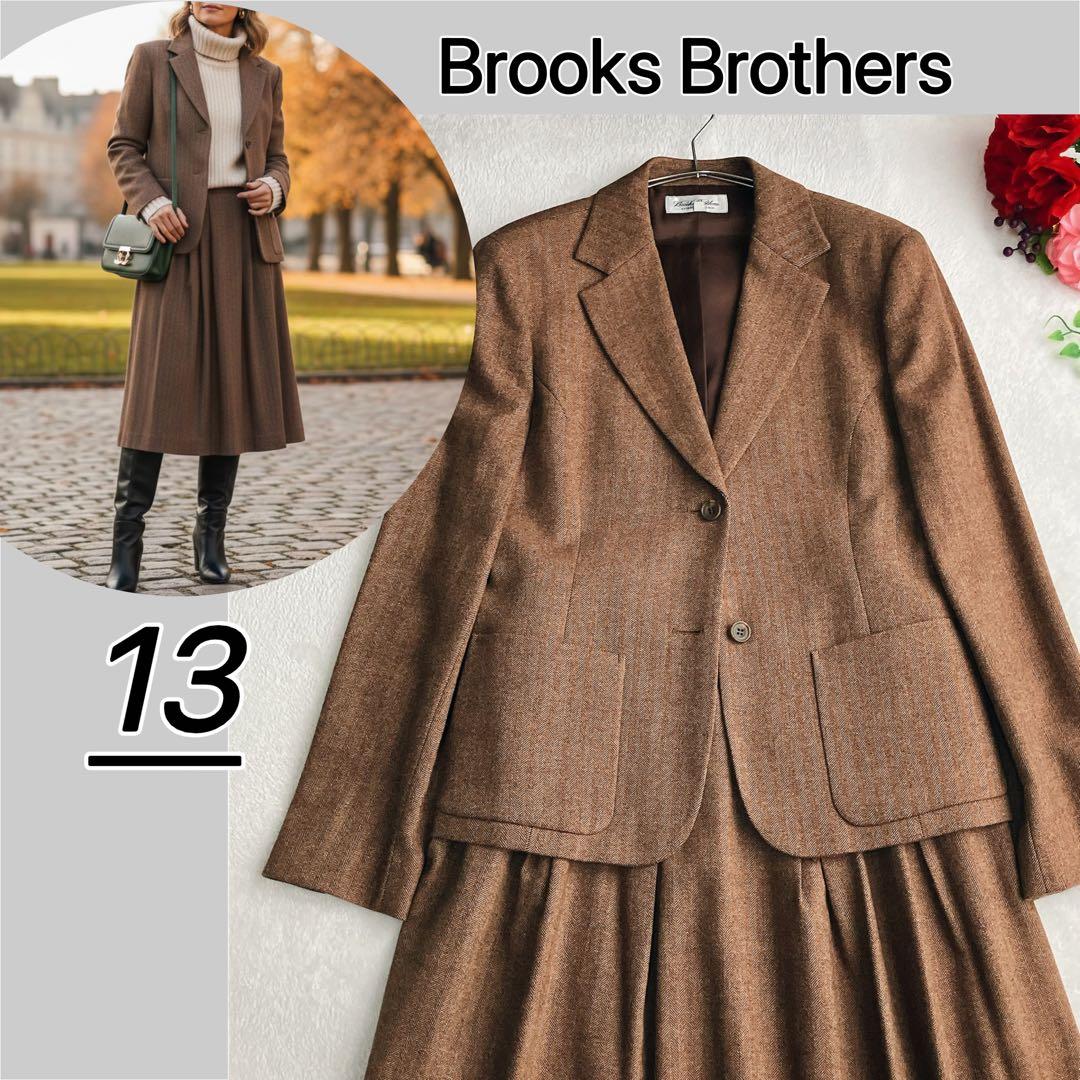 【美品】ブルックスブラザーズ★ヘリンボーン ウール スカートスーツ Aライン