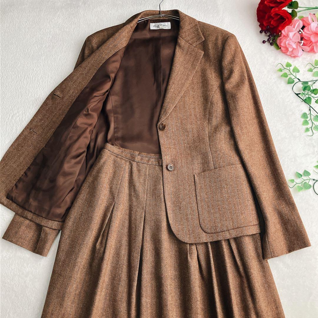 【美品】ブルックスブラザーズ★ヘリンボーン ウール スカートスーツ Aライン