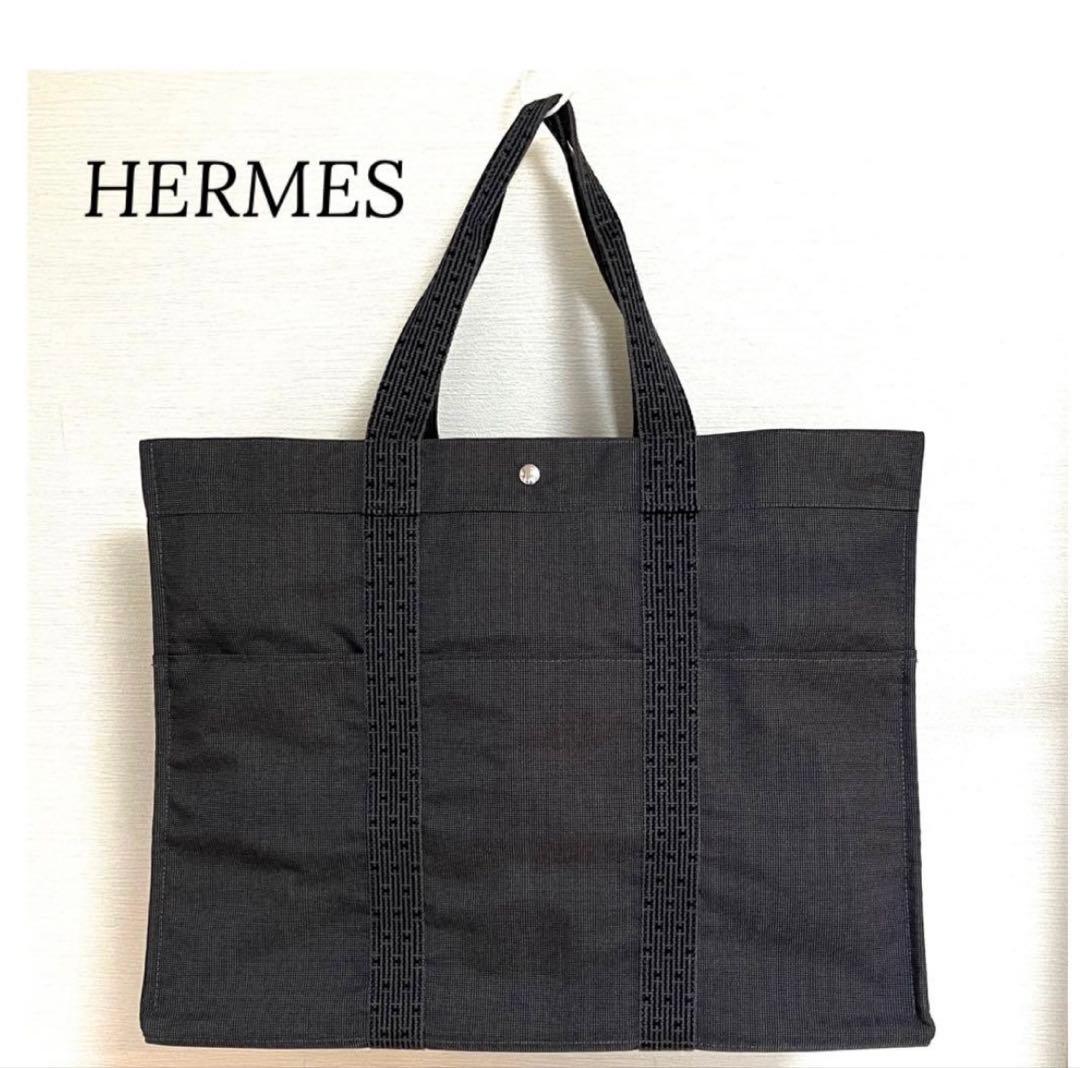 極美品　エルメス　エールラインTGMトートバッグ　特大　グレー　角スレなし