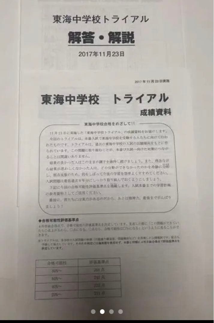 日能研東海中2023年22年21、20、19、17の6年分トライアル過去問模試