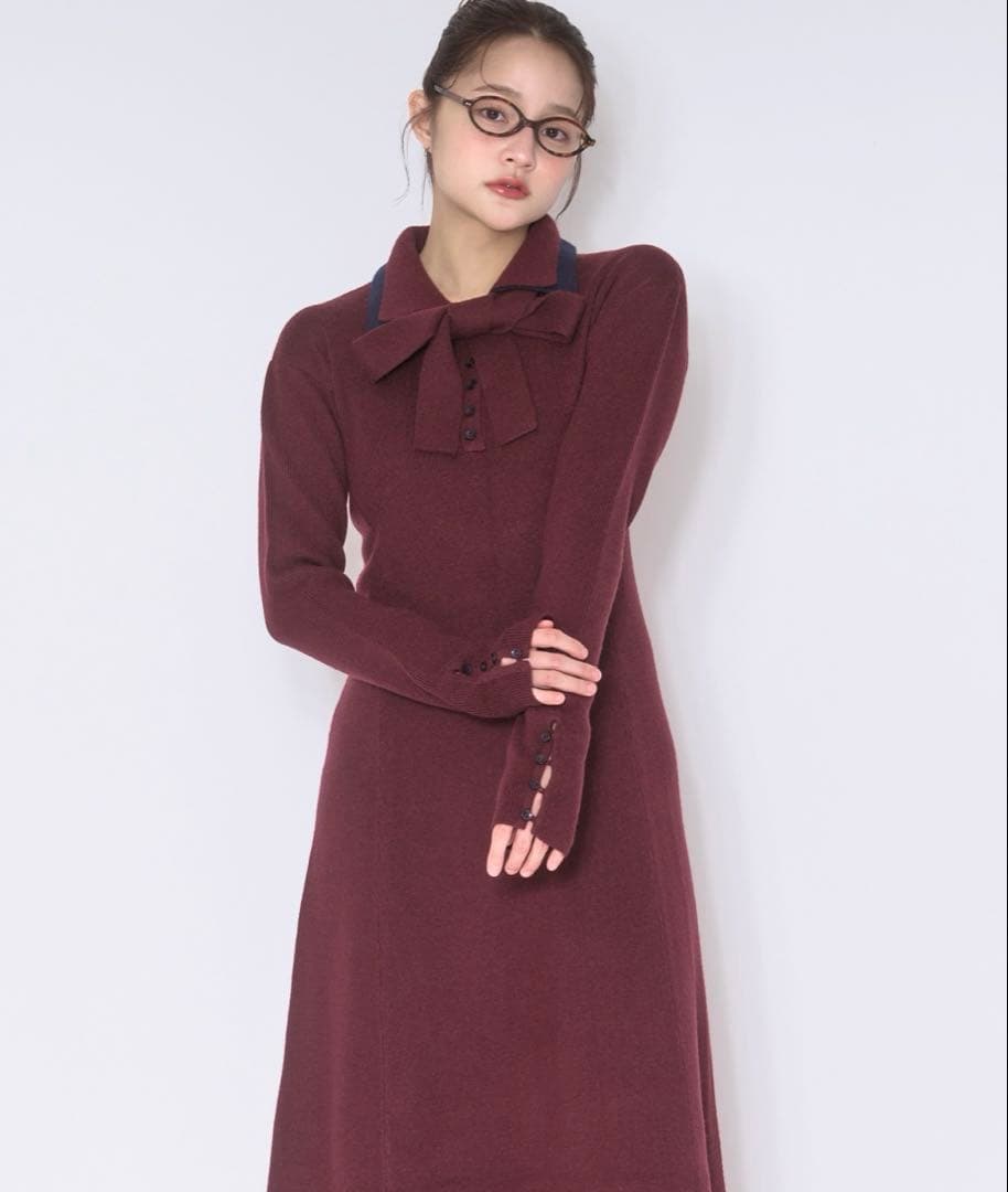 【loin nuit】ニットタイワンピース　レッド