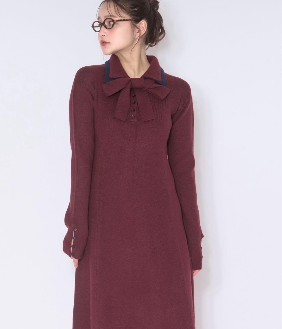 【loin nuit】ニットタイワンピース　レッド