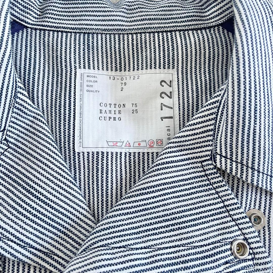 M*n様 美品　サカイ　sacai ストライプ柄　紺　白￼ライダースジャケット