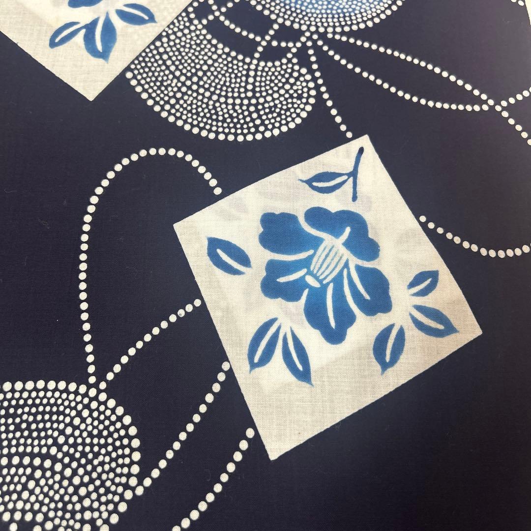 【綿反物】浴衣 紺地 椿と鼓