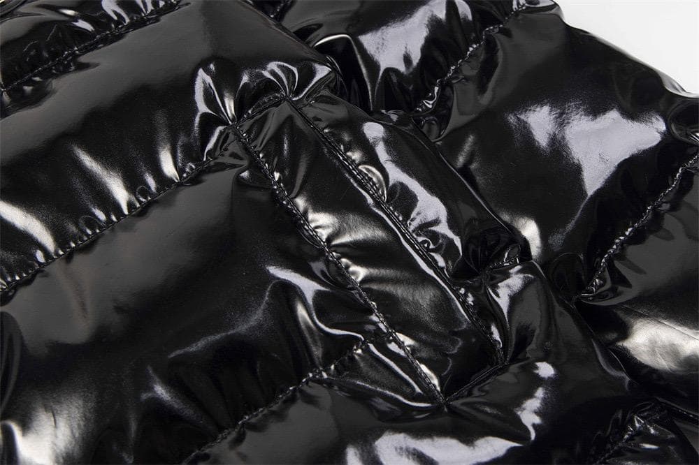 光沢黒フード付きダウンジャケット S