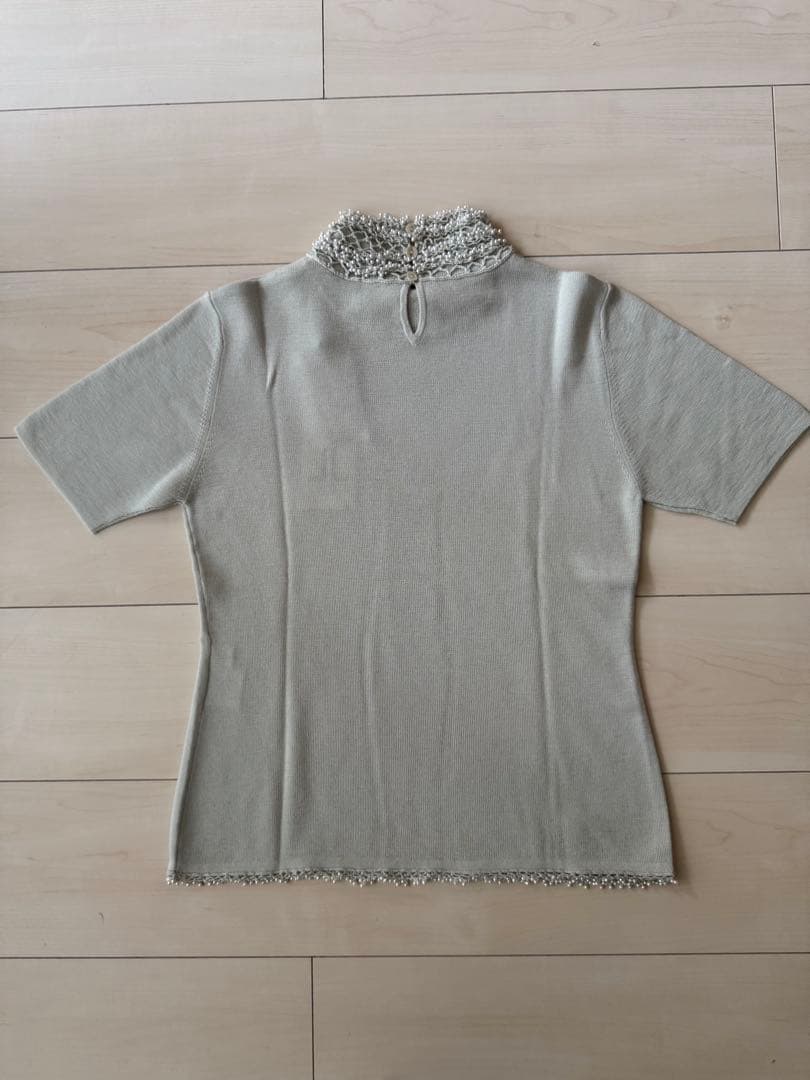 【新品】淡いブルーが素敵‼︎ ビーズアンサンブル ニット 毛100%上質