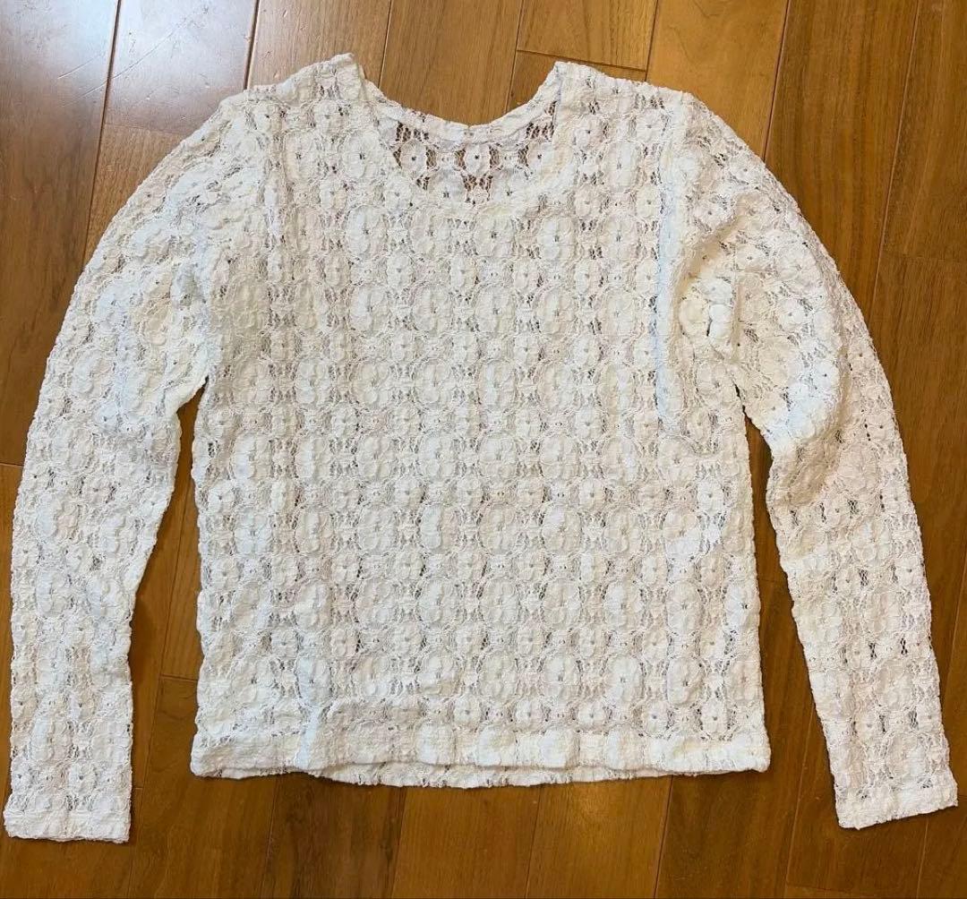 未着用【MACPHEE】コットンナイロンレース クルーネックプルオーバー