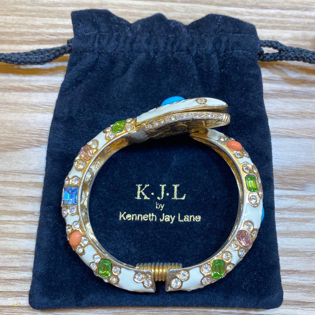 K.J.L バングル ホワイト 花柄カラーストーン　スネーク