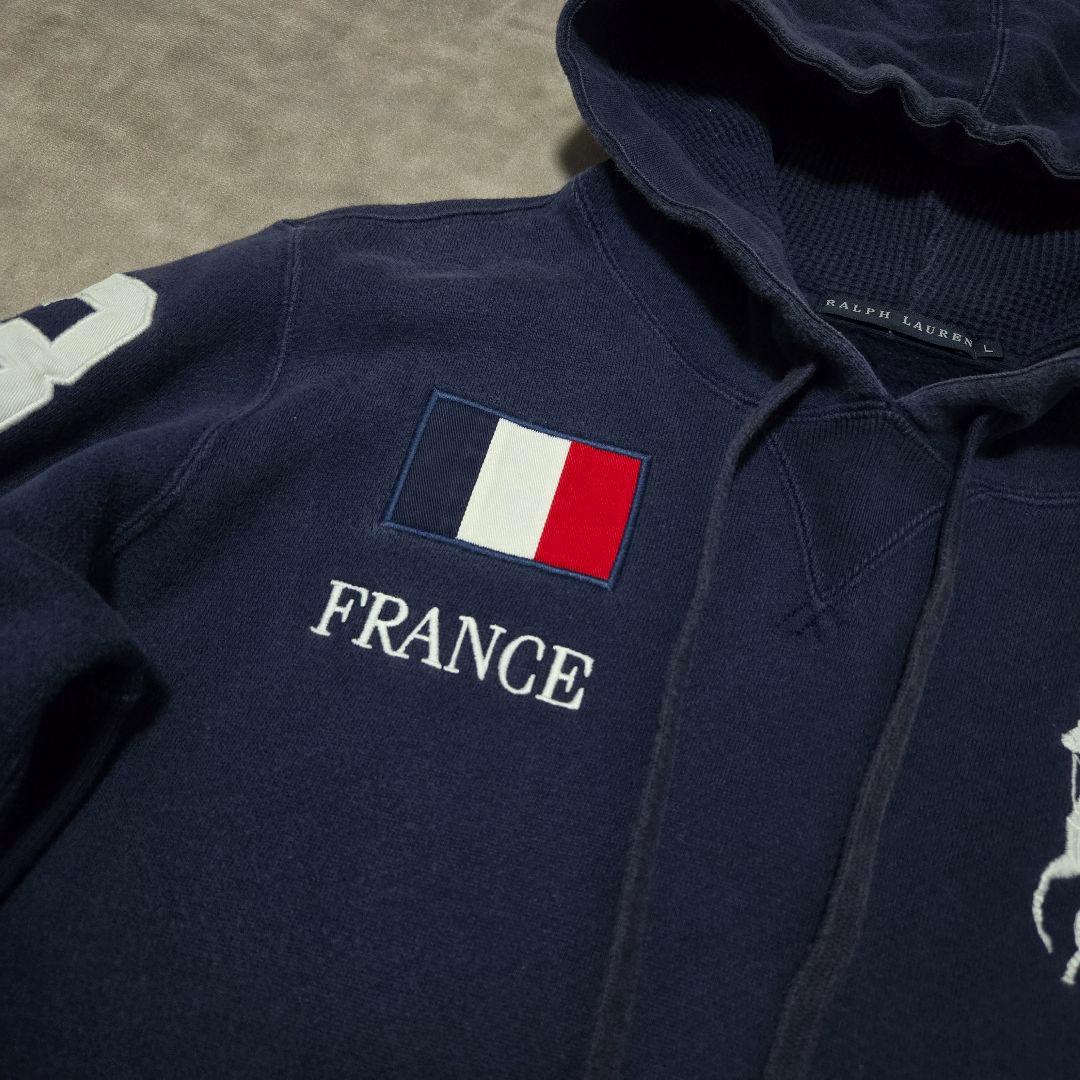 ラルフローレン パーカー ビッグポニー フランス 日本 国旗 刺繍 紺 L