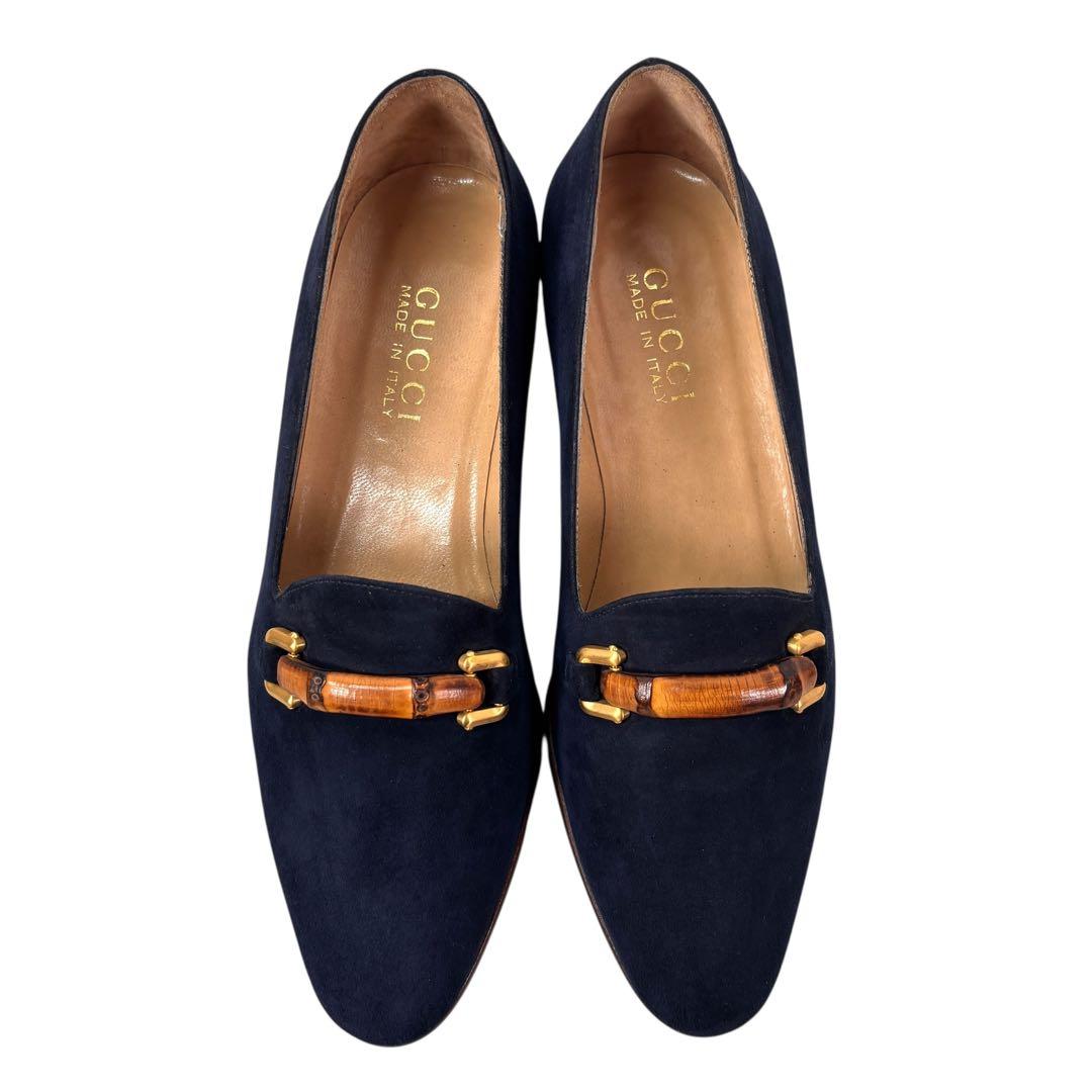 美品 グッチ GUCCI 36 1/2 23.5 スエード ローファー バンブー