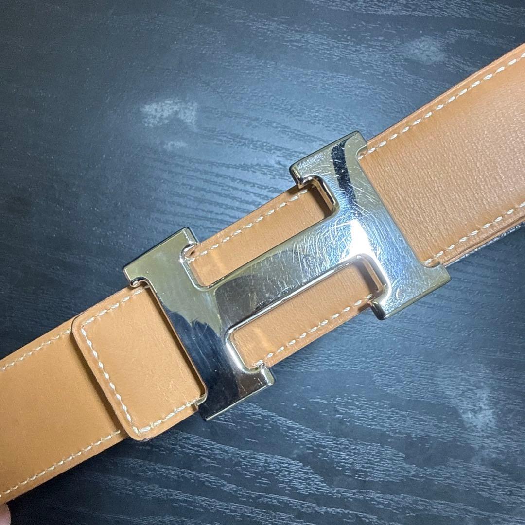 HERMES エルメスコンスタンスリバーシブルベルト60 シルバーバックル　美品