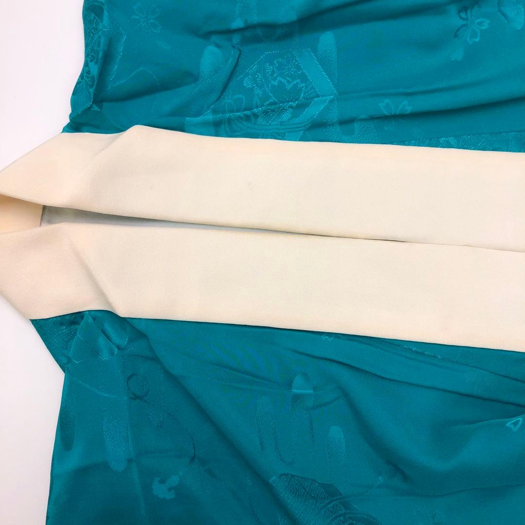 MK-1602 長襦袢 振袖 文箱柄 ターコイズブルー 半衿付