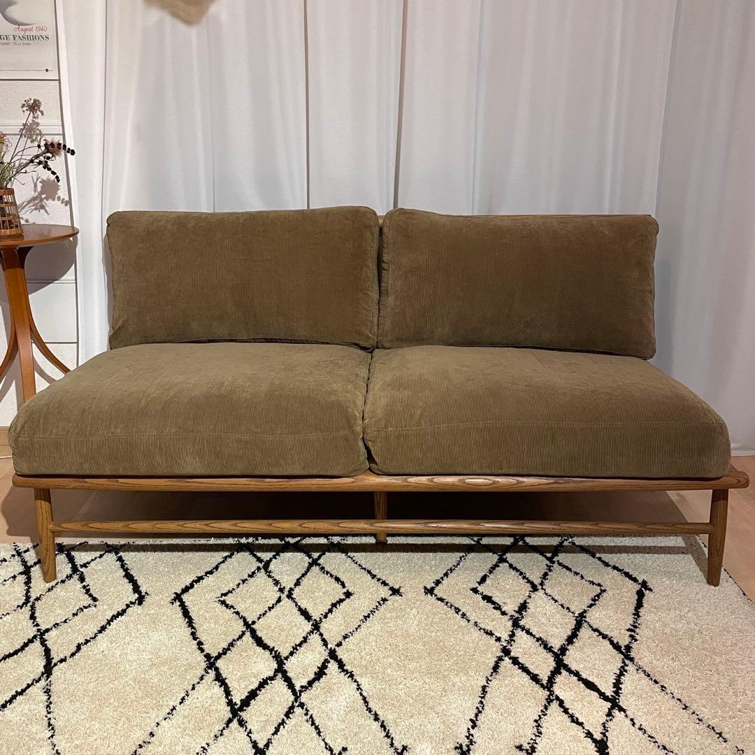 美品！モモナチュラル クラウド ソファ 2シーター コーデュロイ カーキ系