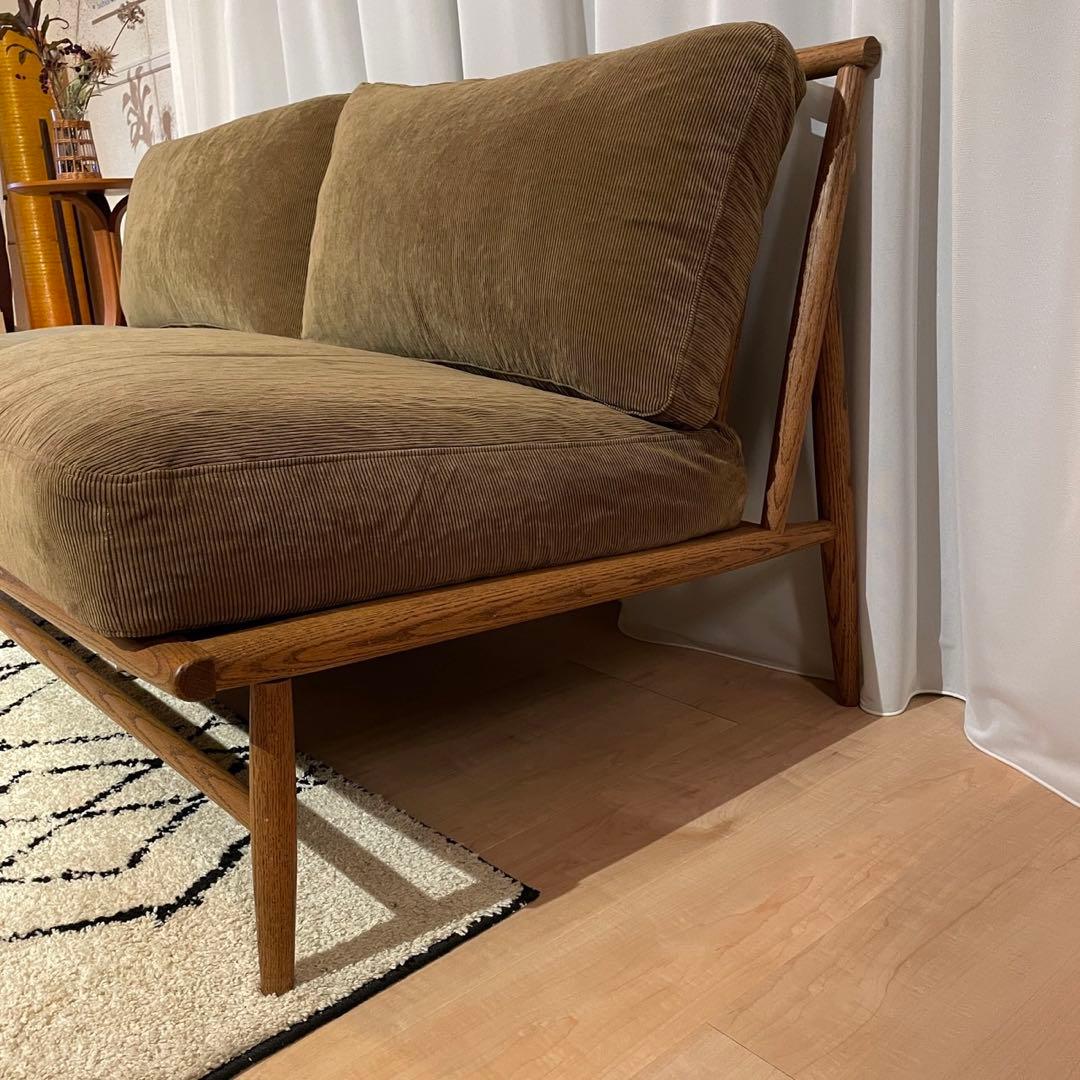 美品！モモナチュラル クラウド ソファ 2シーター コーデュロイ カーキ系