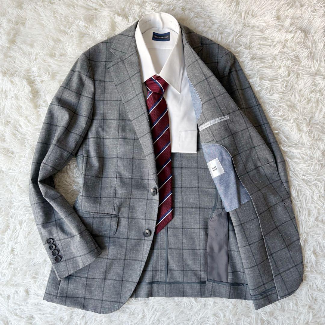 リネン混⭐︎SUIT SELECT セットアップスーツ ウィンドウペン グレー M