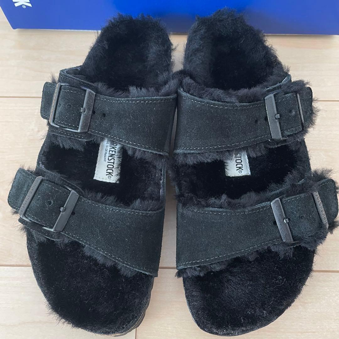 【美品】ビルケンシュトック アリゾナ 36 ファー ブラック サンダル