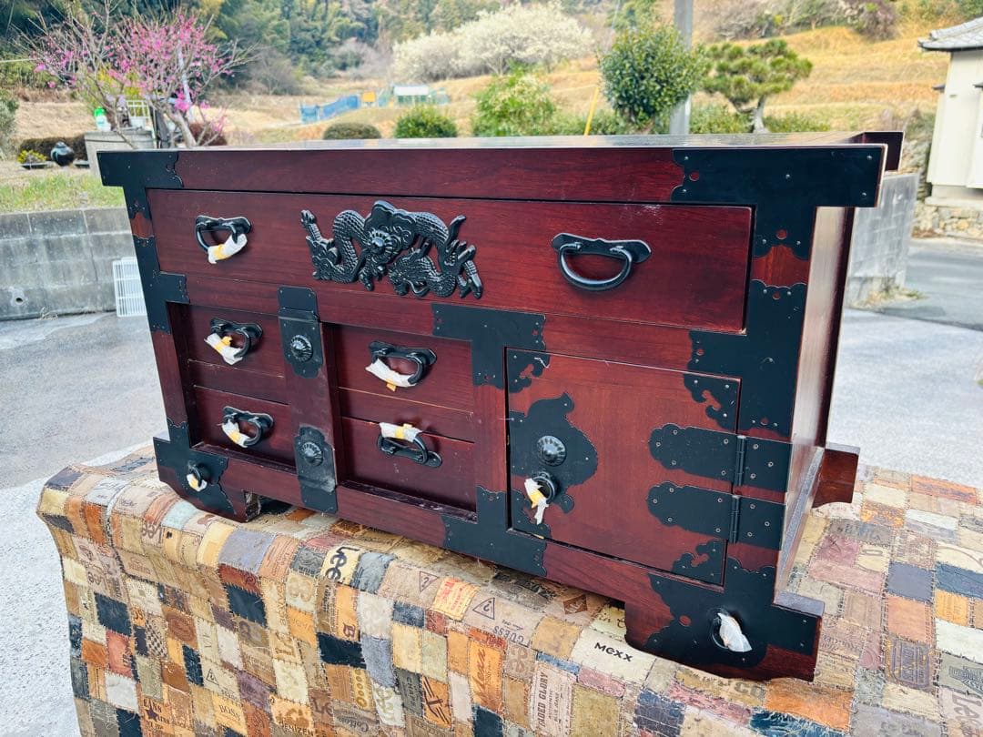 M28★車箪笥★レトロ 民芸家具 収納家具 からくり車タンス 箪笥隠し引き付き