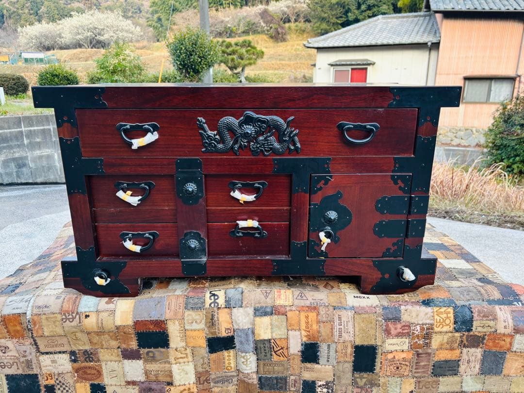 M28★車箪笥★レトロ 民芸家具 収納家具 からくり車タンス 箪笥隠し引き付き