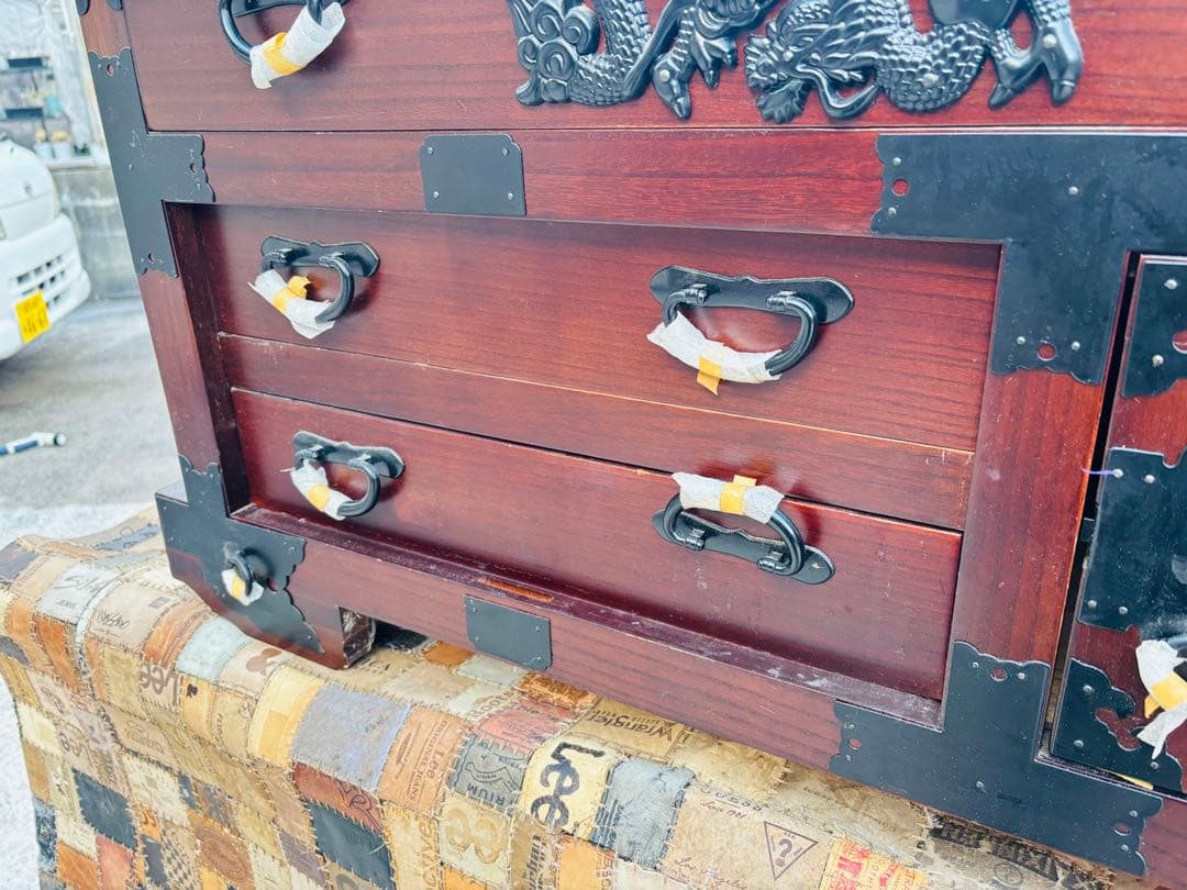 M28★車箪笥★レトロ 民芸家具 収納家具 からくり車タンス 箪笥隠し引き付き