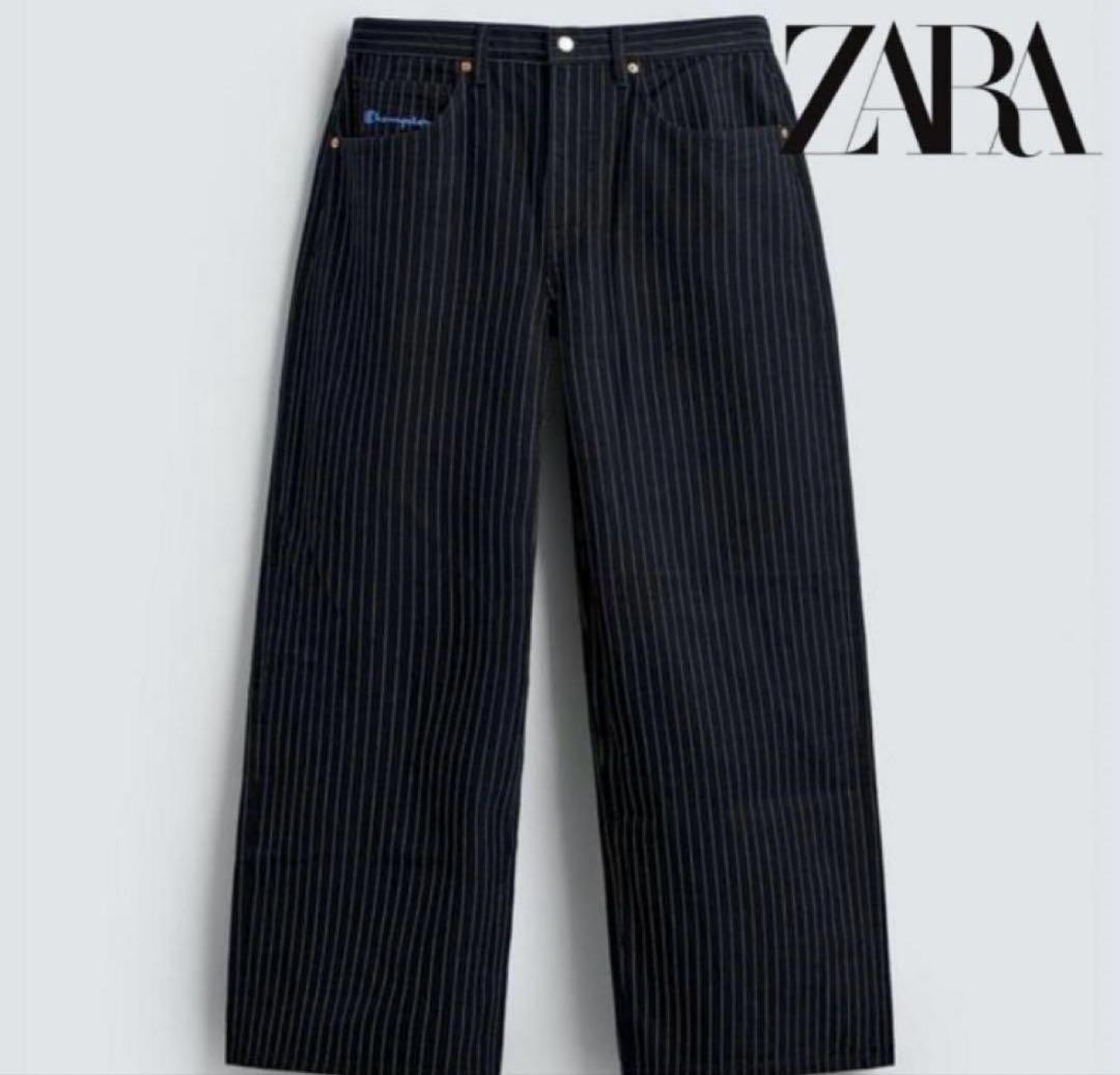 [中古]CHAMPION × ZARA ストライプ バギーフィットジーンズ 36