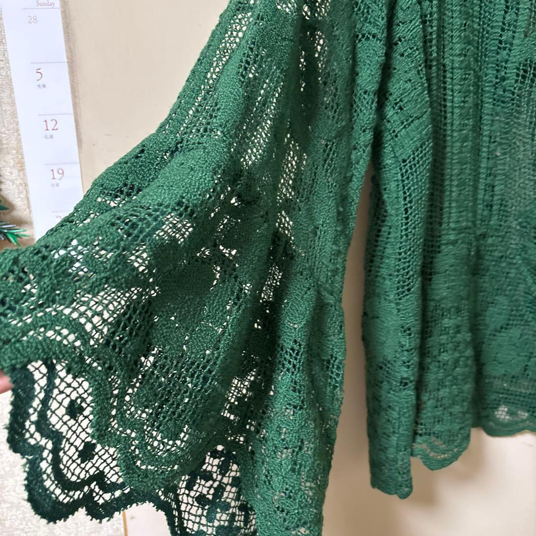 ミュベール　グリーン レース フレアスリーブ シャツ